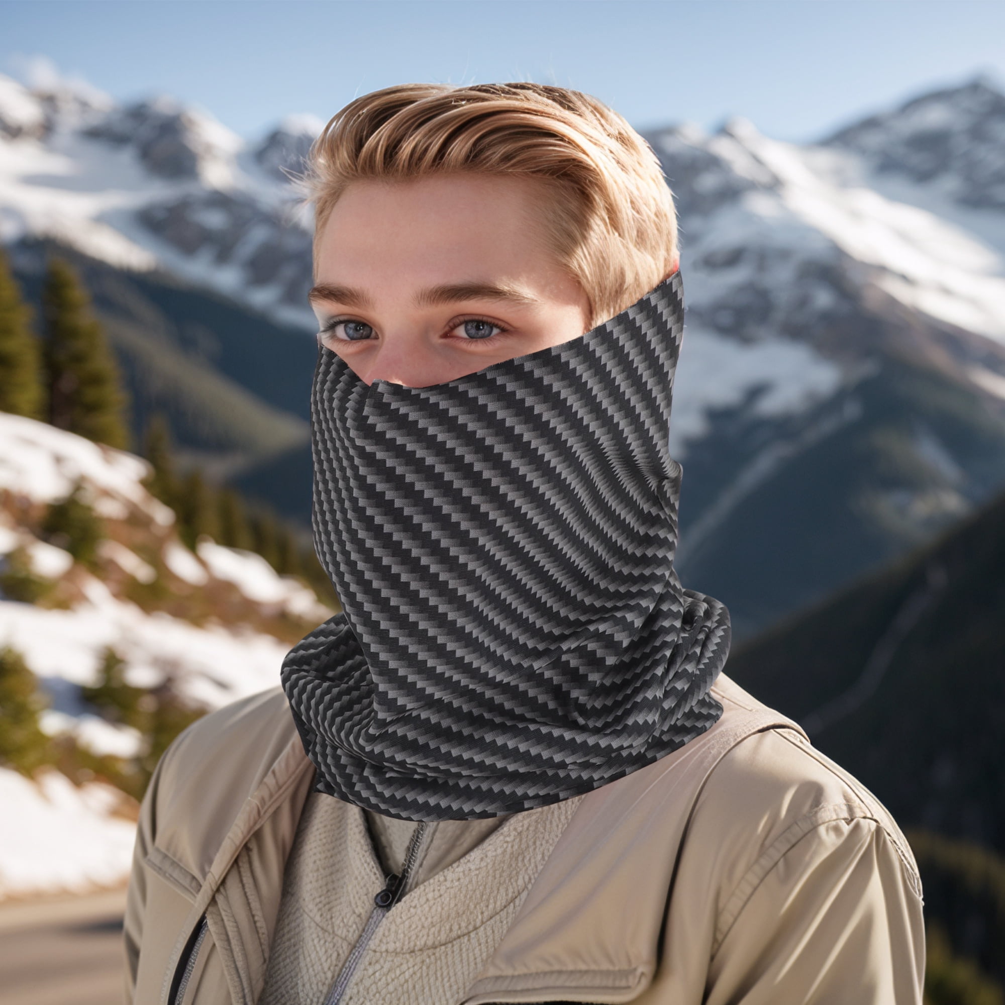 Unique Bargains Stripes Pattern Face Scarf Mask Black Gray 1 Pc