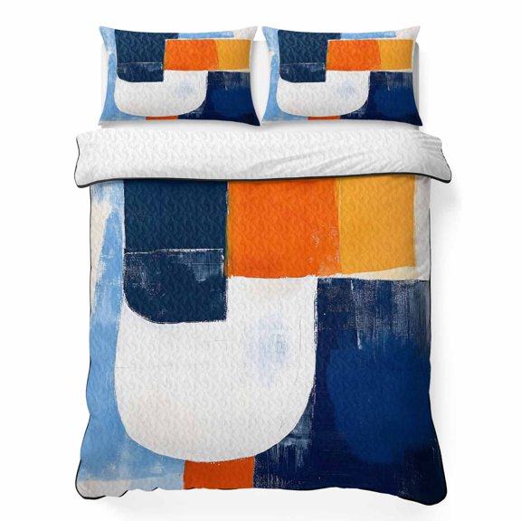 Abstract Art 3 Piece Quilt Bedding Set with 2 Pillow Shams, Orange Blue Graffiti Lightweight Bedspread Coverlet, Soft Breathable All Season Quilt, 68 x 86 Inch