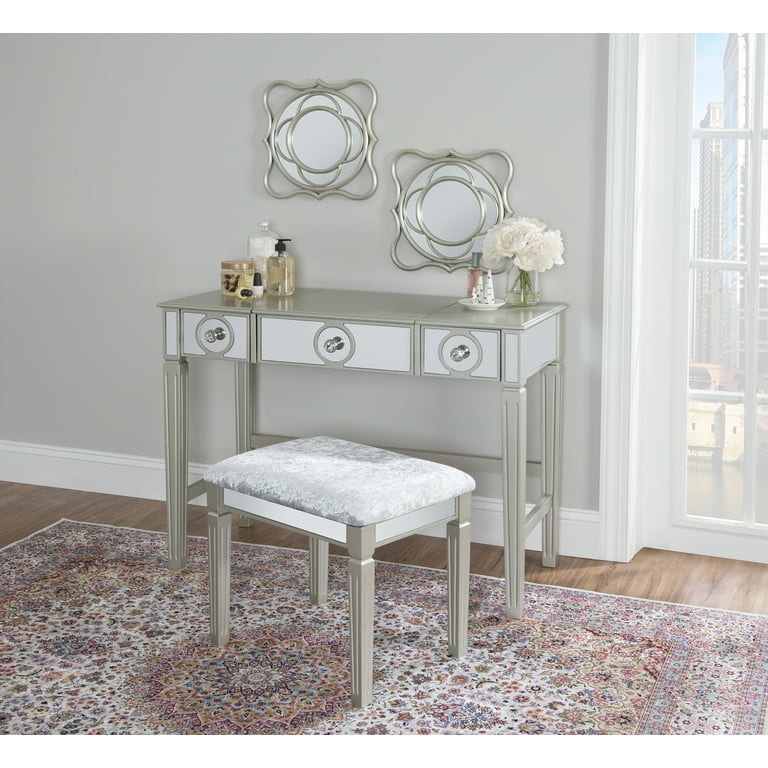 Linon Madison Silver Vanity Set White