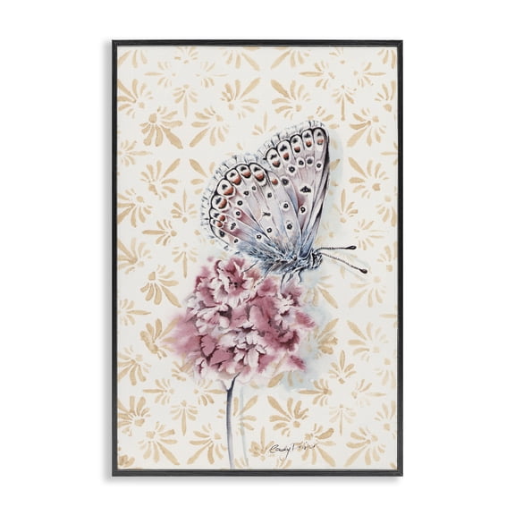 Stupell Industries Traditional Butterfly & Flower over Pattern Black Framed Giclee Art, 12 x 18, by Cady Driver