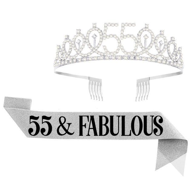Diadema y corona para el pelo de 55 cumpleaños para mujer, corona de cumpleaños para decoraciones de fiesta de feliz 55 cumpleaños
