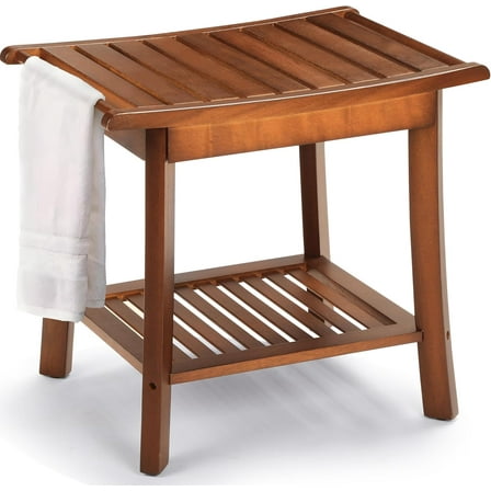 Teak Shower Bench for Inside 2-Tier Wood Shower Chair with Storage and Towel Rack Waterproof Shower Stool Bathroom Shower Seats 23.7 x 12.9 x 18.4 Inch