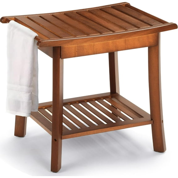 Teak Shower Bench for Inside 2-Tier Wood Shower Chair with Storage and Towel Rack Waterproof Shower Stool Bathroom Shower Seats 23.7 x 12.9 x 18.4 Inch