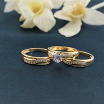 Bluebelljewels His & Her Trio Ring Set Round Cut Cubic Zirconia 14K Yellow Gold Finish Silver For Wedding