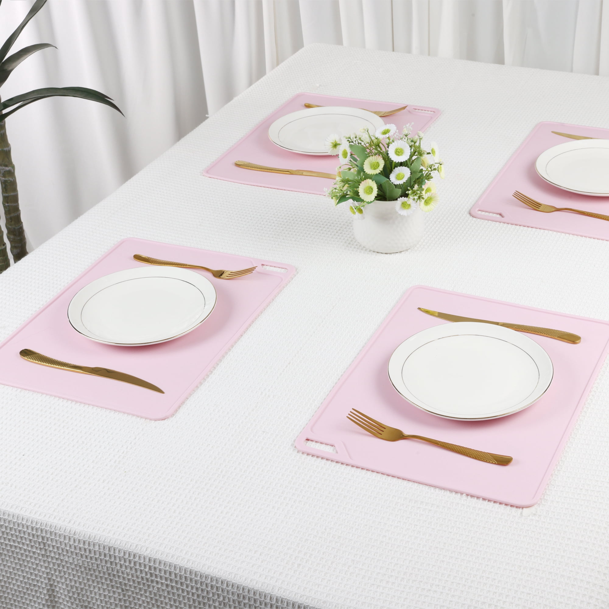 Unique Bargains Set of 6 Silicone Placemats for Kitchen Dining Table Decor Pink