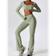 thumbnail image 5 of Long Sleeve Crop Top and Trousers Set for Women Breathable Tops Built In Bra Sports Shirt Square Neck Gym Wear, 5 of 18
