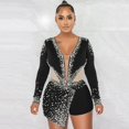 thumbnail image 5 of CHUOU Women Bodycon Rhinestone Jumpsuits Short Pants Club Party Rompers, 5 of 5