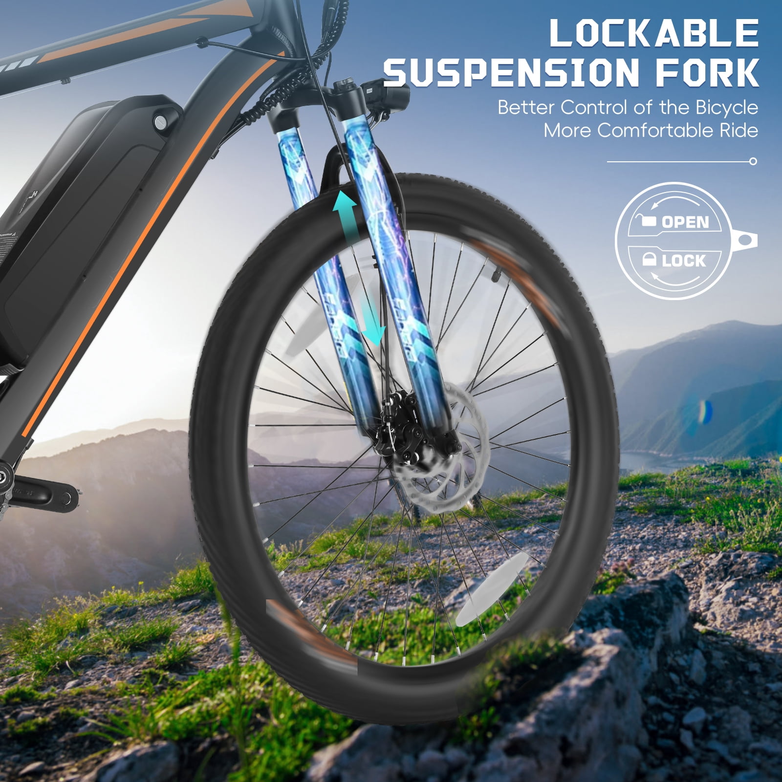 Elifine 500W 26" Electric Bike, 2.1" Electric Mountain Bicycle for Adults, 499Wh 48V 10.4Ah Battery 19.8MPH 60Miles 3H Fast Charge Ebike,Lockable Suspension Fork, Shimano 21 Speed UL2849 Certified