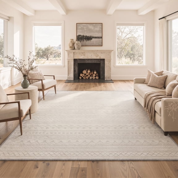 GENIMO 5'x7' Area Rug for Living Room, Washable Non Slip Soft Boho Rug for Bedroom Dining Room Home Office, Cream Beige