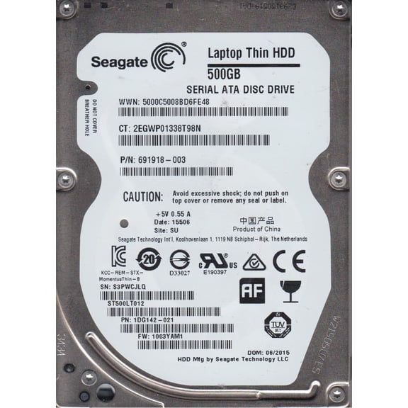 ST500LT012, S3P, SU, PN 1DG142-021, FW 1003YAM1, Seagate 500GB SATA 2.5 Hard Drive