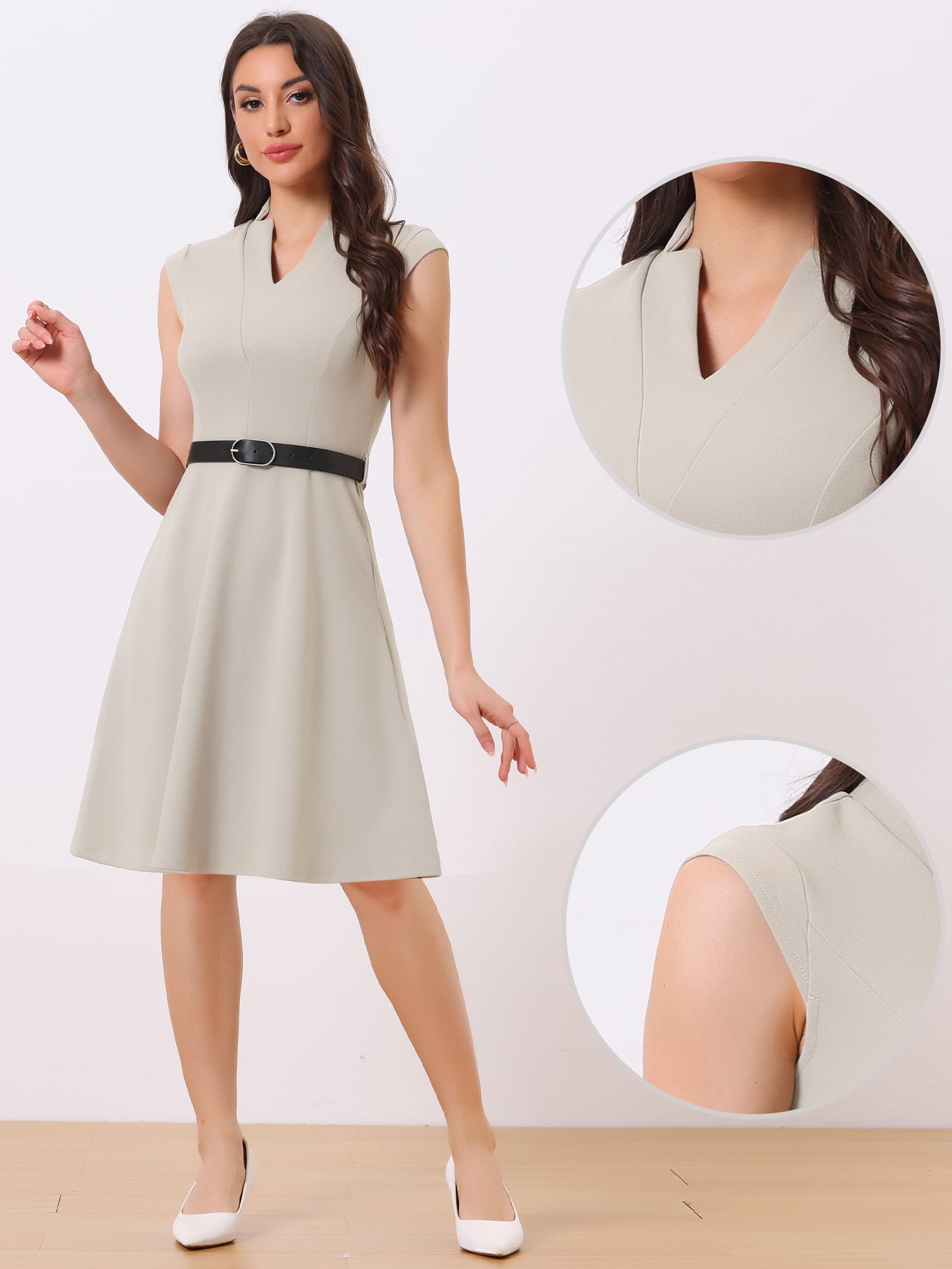 DARING DIVA Elegant Dress Split Neck Wear to Work Sleeveless Dresses M Grey