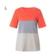 thumbnail image 2 of Femmes T-shirt Couleur Bloc Manches Courtes Top Fille Manches Courtes Top Col Rond Blouse, Rouge Coloré, L, 2 of 7