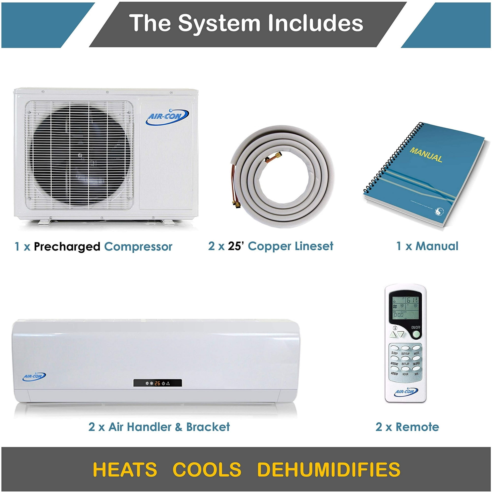 Air-Con Mini Split Air Conditioner Heat Pump Multi 2 Zone 9000 9000 BTU 21 Seer