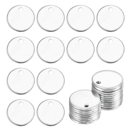 Uxcell 20Pcs Stainless Steel Blank Stamping Tag Engraved Stainless Steel Round Charm Pendant with Holes 15mm/0.59  Silver Jewelry Making Earring