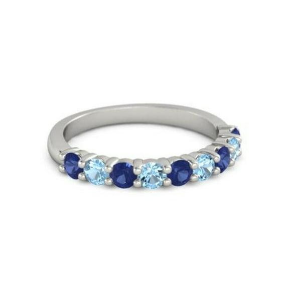 925 Sterling Silver Round 2.50 MM Blue Sapphire Blue Topaz Eternity Women Ring Size US- 4