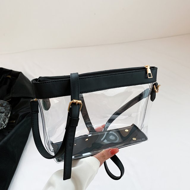 Bolso bandolera para mujer Evento deportivo PVC transparente Bolsos de hombro transparentes (negro)