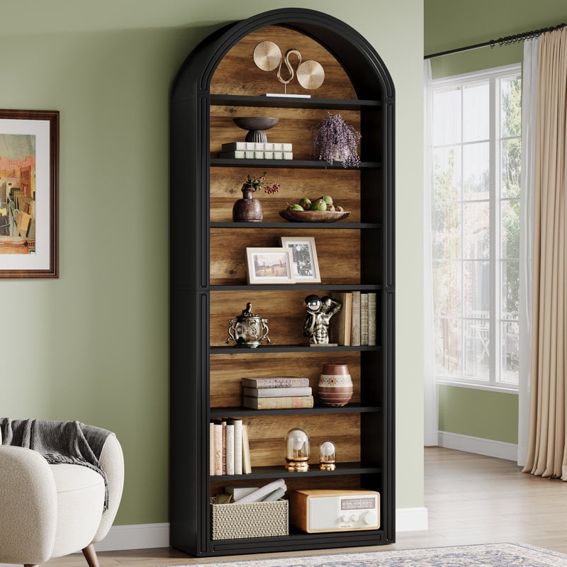 Tribesigns 8-Tier Arched Bookshelf, 78.7" Modern White Arched Bookcase with Storage Shelves for Living Room, Bedroom (Black)