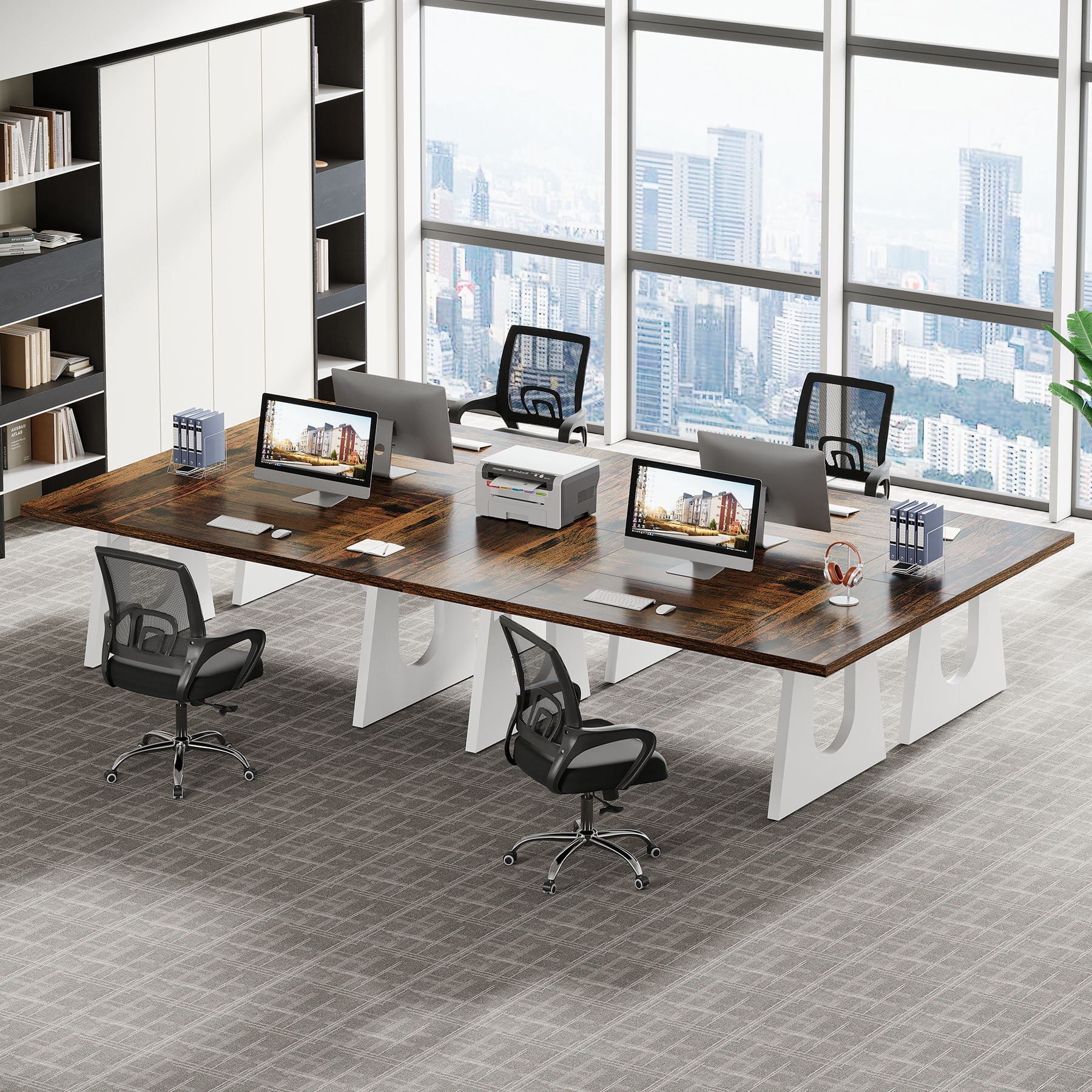 Tribesigns 70.86 in. Rectangle Brown Wood Executive Desk Large Computer Office Desk Writing Table with Sturdy Base