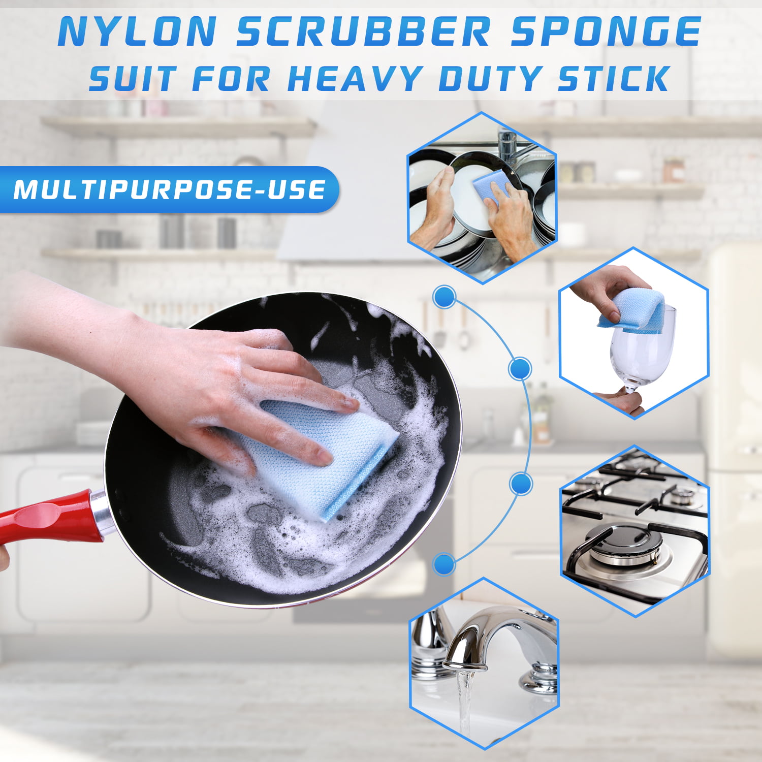 3Pcs Double Side Dishwashing Sponge Pan Pot Dish Household Cleaning Tools