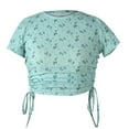 thumbnail image 1 of T-Shirt Imprimé pour Femmes avec Cordon de Serrage, Col Rond Court, Haut Décontracté, T-Shirt Harajuku, 1 of 2