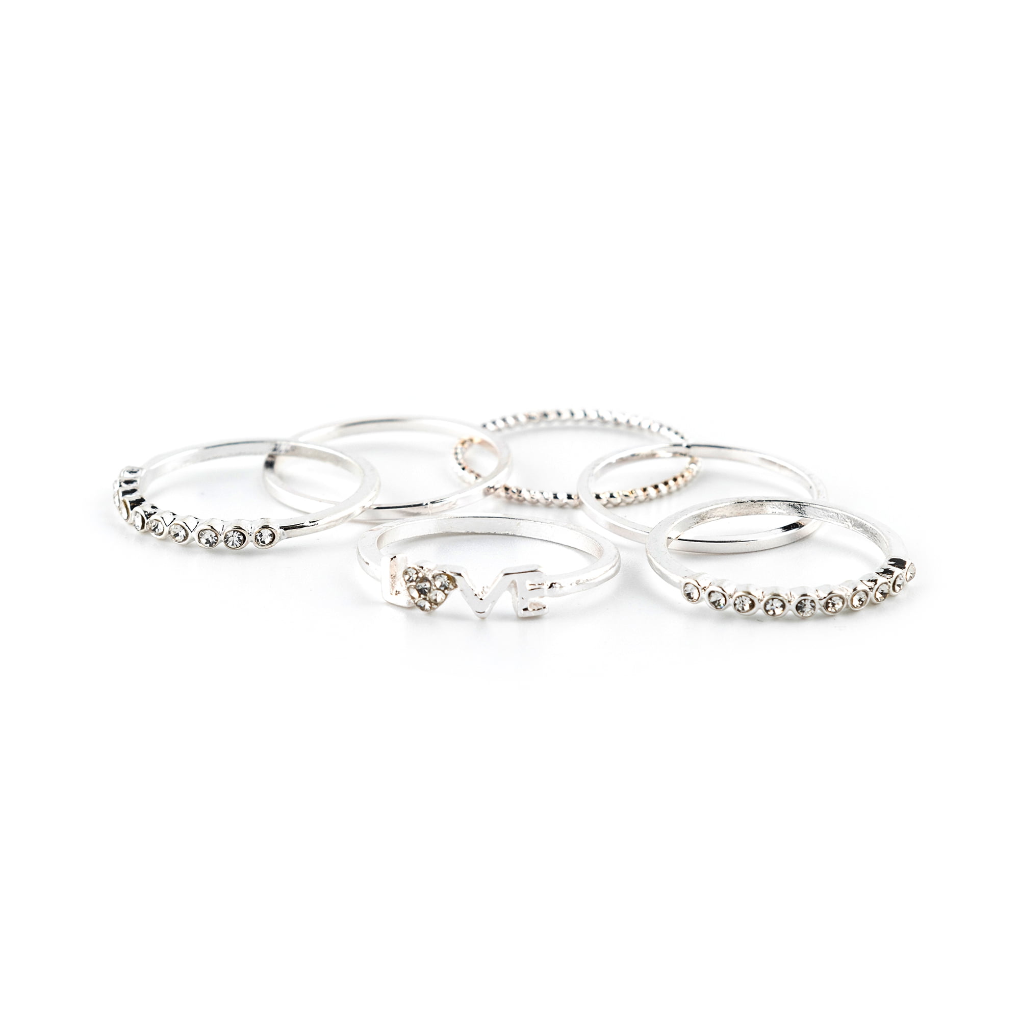 Claire's Women's Silver Love Rings, Assorted Set, Size 9, 6 Pack, 06861