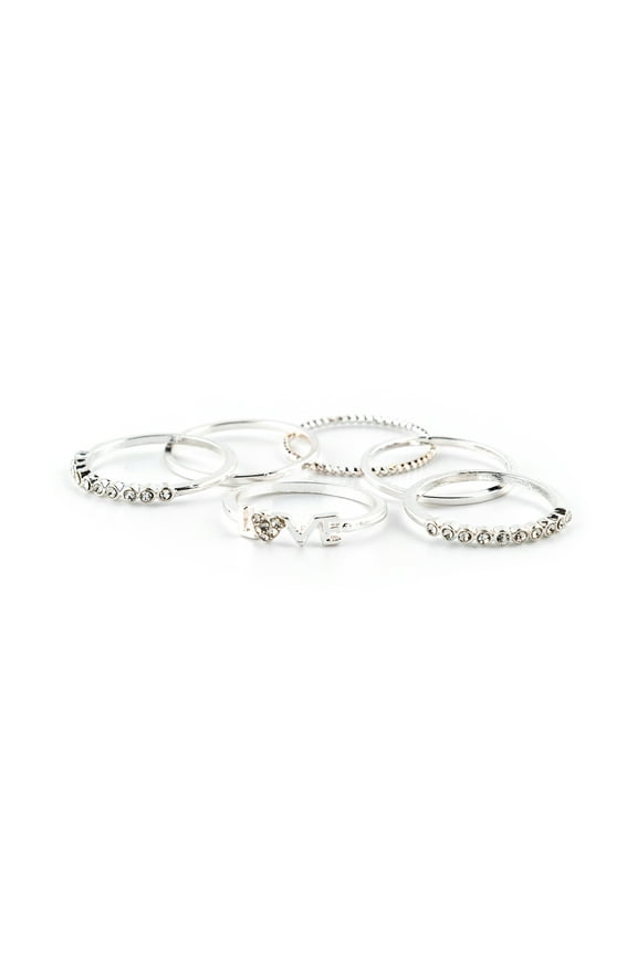 Teenager's Mix an Match Sterling Silver Love Rings, Assorted Set, Size 8, 6 Pack