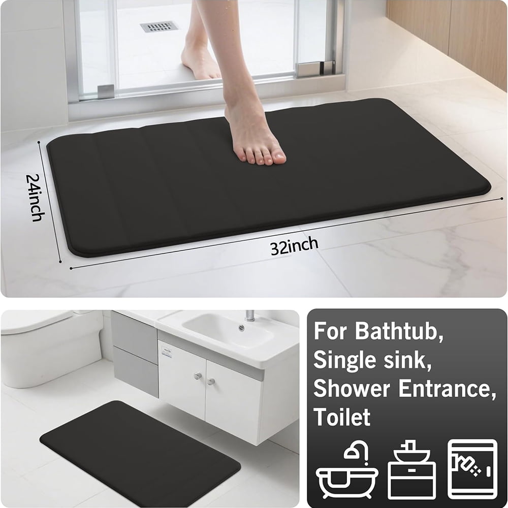 Januofit Bathroom Rugs Set 2 Piece Memory Foam Bath Rugs Non-Slip Bath Mat,Washable Room Mats,Absorbent Shaggy Rugs Super Soft Kitchen Mats, Batroom Carpets for Bathroom,Tub,Shower Home Decor（Black）