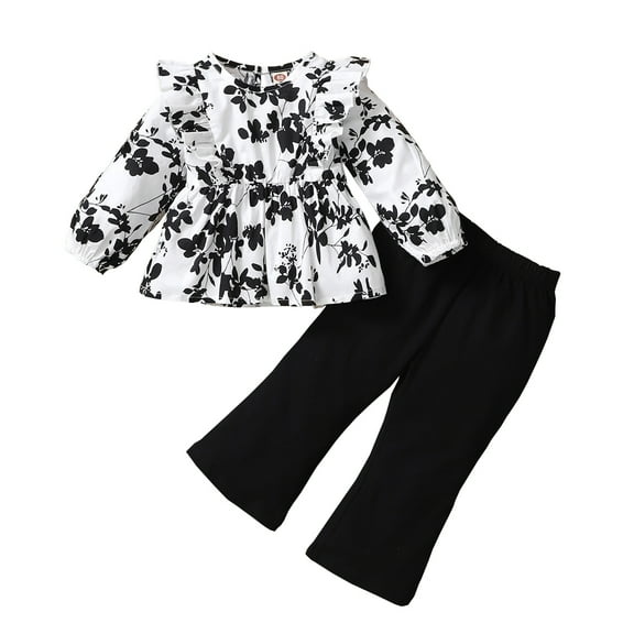 3 Months Baby Girls Clothes 6 Months Girls Pant Set Infant Girls Long Sleeve Floral Top Pants 2PCS Set Black