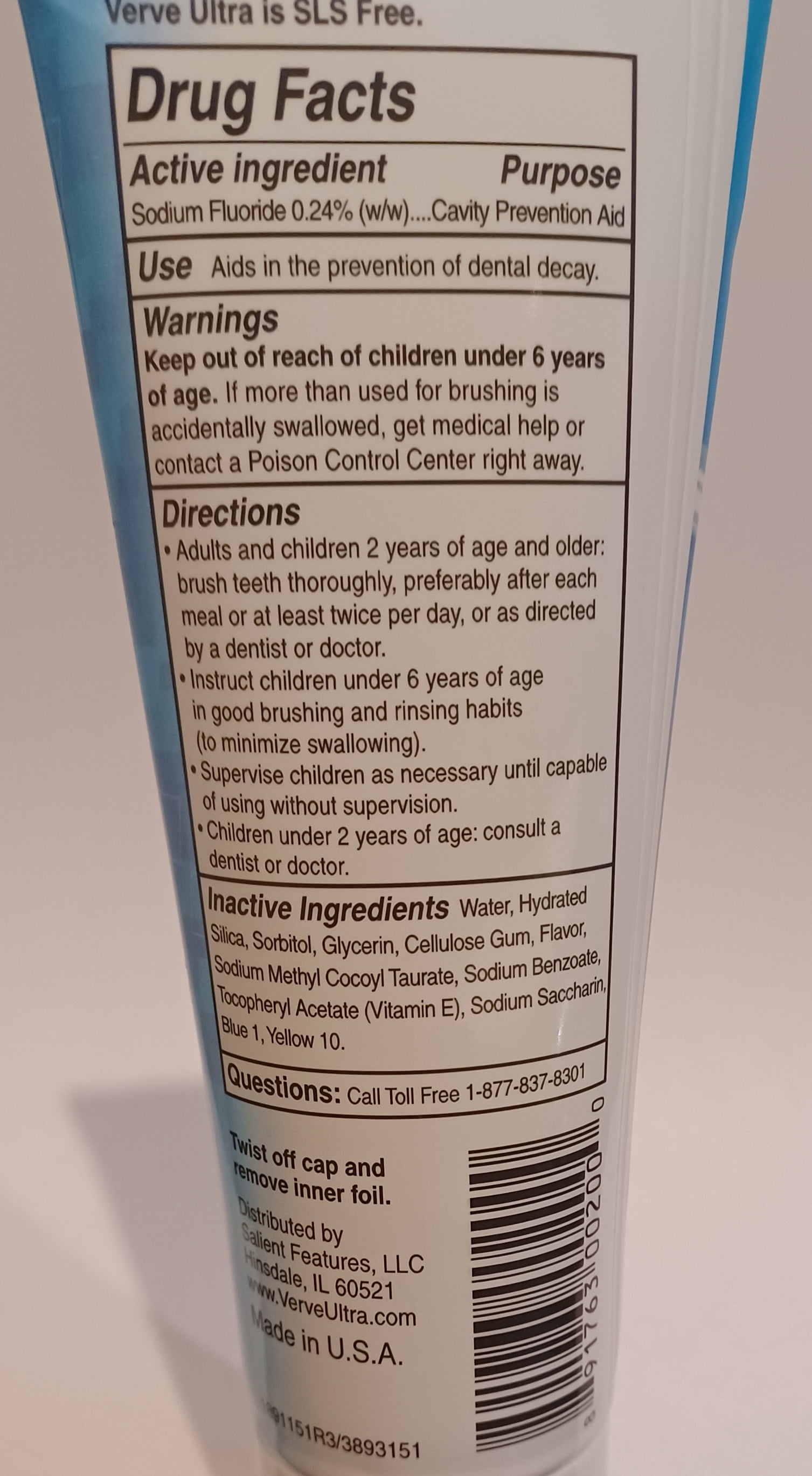 Verve Ultra SLS-Free Toothpaste 4.5 oz. (Pack of 4)