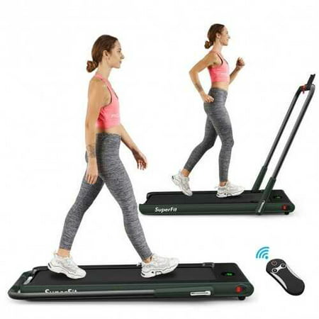 2-in-1 Folding Treadmill with RC Bluetooth Speaker LED Display-Green - Color: Green