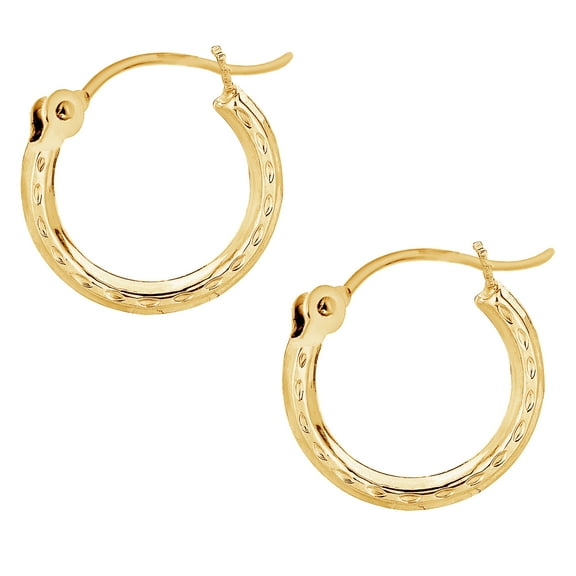 Ritastephens 14k Real Yellow Gold Female Hoop Earrings Tubular 2x12mm Diamond-Cut (Adults)