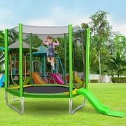 7ft Trampoline for Kids, Toddler Trampoline, Outdoor Trampoline with Enclosure Net, Slide and Ladder,Weight Capacity 220 lbs,Round Recreational Trampoline for Indoor/Outdoor,Green
