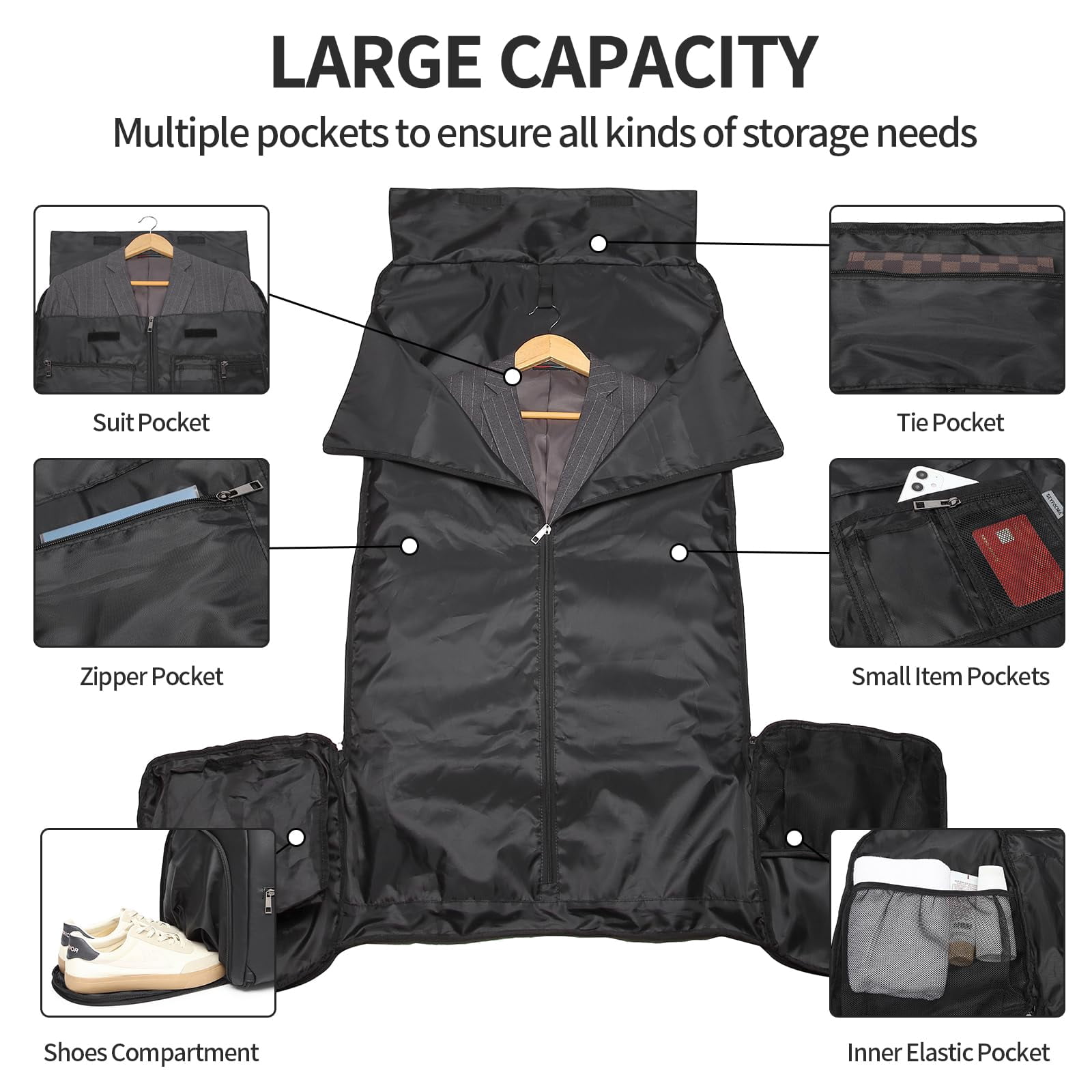 Carry On Garment Bag for Travel, Convertible Travel Garment Bag for Men Women, 2 in 1 Hanging Suitcase Suit Business Travel Bag