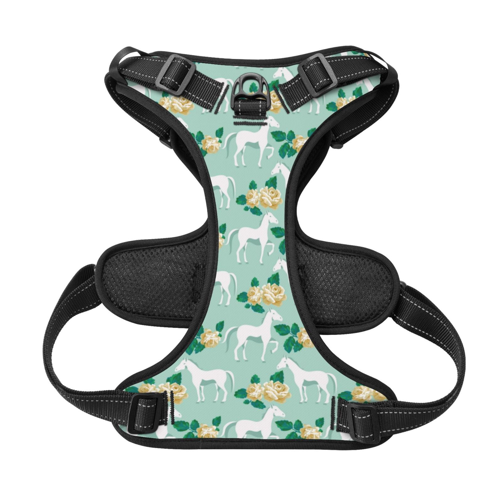 Kdxio Horse And Flower Print No Pull Dog Harness Adjustable Reflective Oxford Easy Control Medium Large Dog Harness for Training and Everyday-Medium
