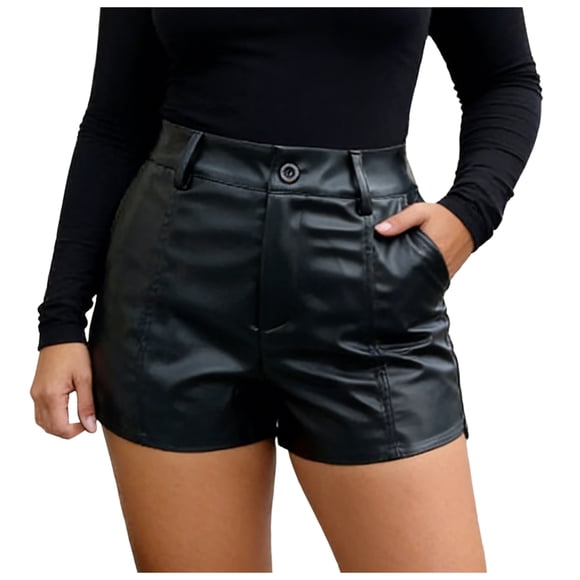 Fsqjgq Faux Leather Shorts for Women Summer Clothes High Waisted Bodycon Bottom Casual Work Short with Pockets