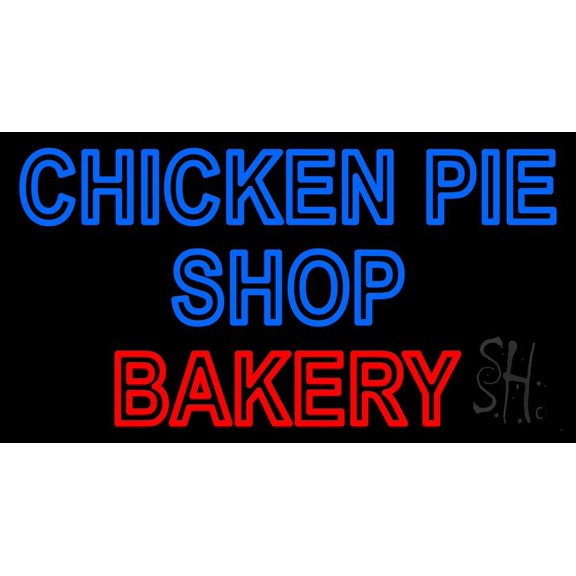 Double Stroke Chicken Pie Shop Bakery LED Neon Sign 13 x 24 - inches, Clear Edge Cut Acrylic Backing, with Dimmer - Bright and Premium built indoor LED Neon Sign for restaurant decor.