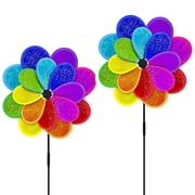 Dyegold Rainbow Wind Spinner for Garden Reflective Pinwheel 3 Feet Tall Bird Deterrent Sparkly Outdoor Decor for Yard Patio