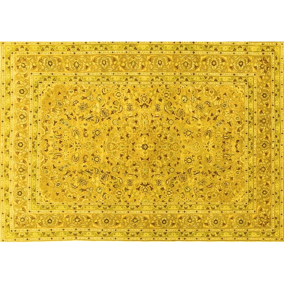 Ahgly Company Machine Washable Indoor Rectangle Persian Yellow Traditional Area Rugs, 2' x 3'