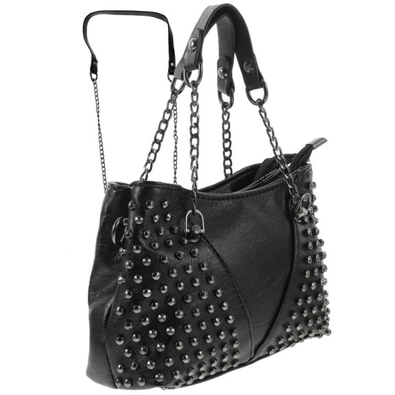 Toyandona 1Pc Black PU Woman Shoulder Bag Rivet Chain Crossbody for Leisure and Travel