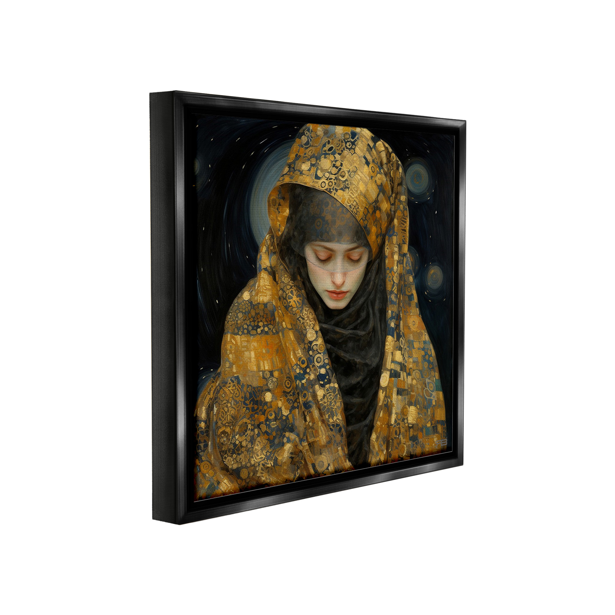 Stupell Industries Astral Geometric Portrait Abstract Painting Black Floater Framed Canvas Art Print Wall Art, 18 x 18