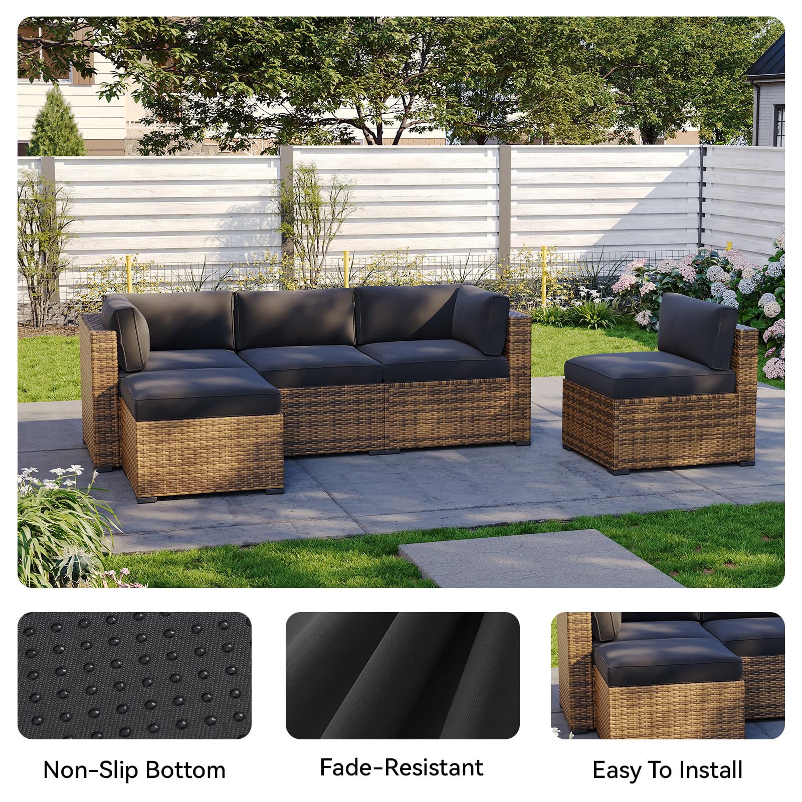 Clouddwell 11-Piece Outdoor Cushion Slipcovers Replacement for 5-Seat Wicker Sectional-Waterproof, Non-Slip Bottom (Dark Gray)