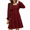 thumbnail image 6 of SOMER Womens Dresses Sweater Dress Long Sleeve Dress for Women Square Neck Knit Babydoll Dress with Pockets Winter Fall 2025 Burgundy, 6 of 6