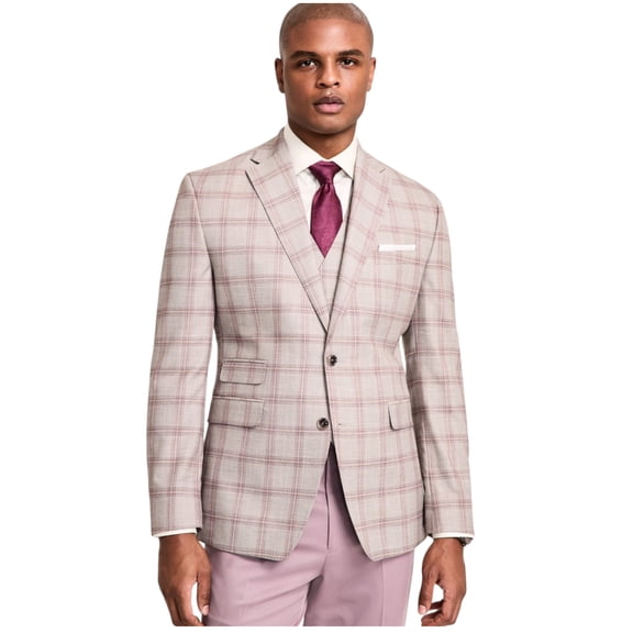 Tayion Mens Regular fit Suit Jacket Blazer 44 R Beige Plaid Stretch