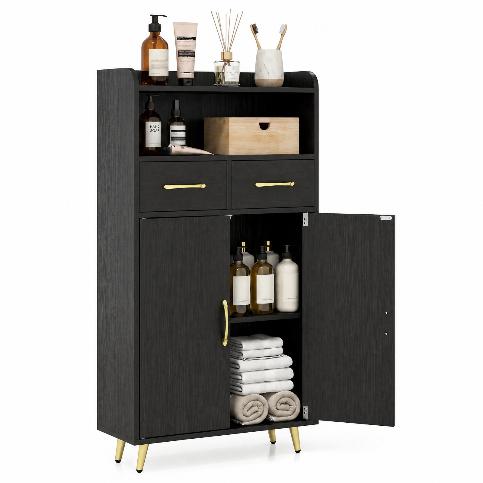 Vebreda Freestanding Bathroom Storage Cabinet, Bathroom Storage Cabinet Freestanding Floor Cabinet with 2 Drawers, Complement Various Rooms