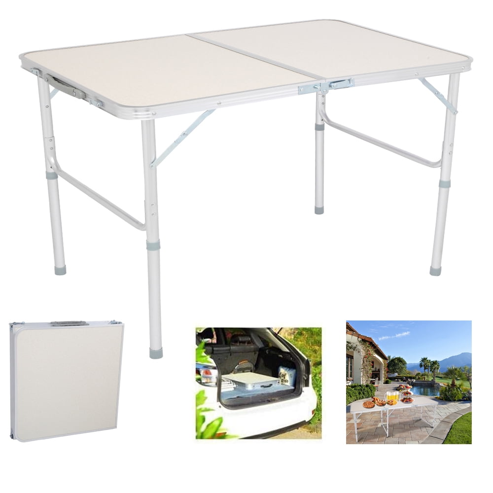 BBQ Buffet Party Trestle Table with 2 Adjustable Height Indoor Outdoor Aluminium Folding Camping Picnic Table 3FT Foldable Garden Patio Coffee Kitchen Dinning Table 90 X 60 X 67/37 CM 