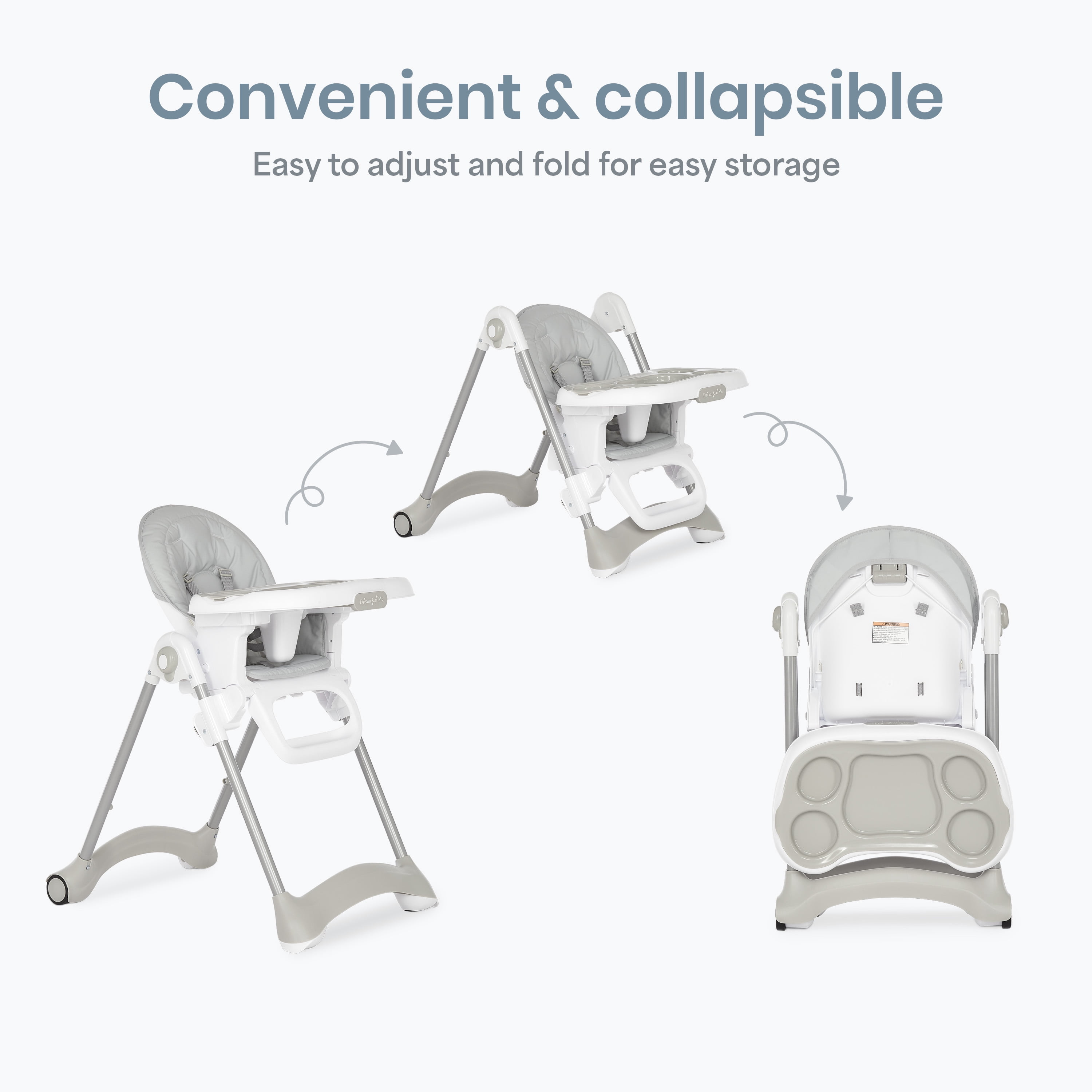 Dream On Me Solid Times High chair, Compact & Sleek High Chair, Multiple Recline and Height Positions, Lightweight Portable Highchair, In Gray