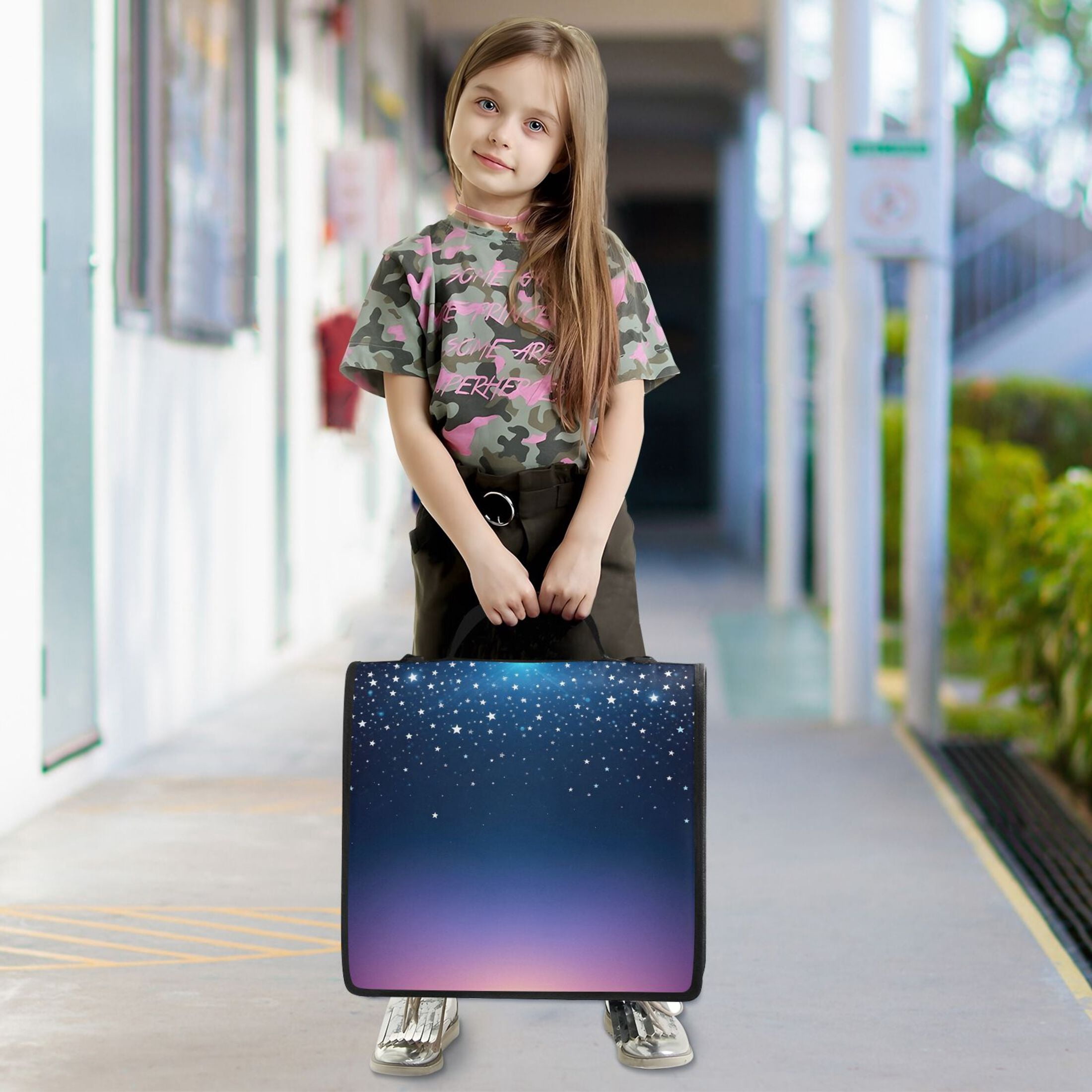 ALAZA Zipper Binder Starry Blue Gradient Stars 3 Ring Trapper Keeper File Folder Organizer Bag