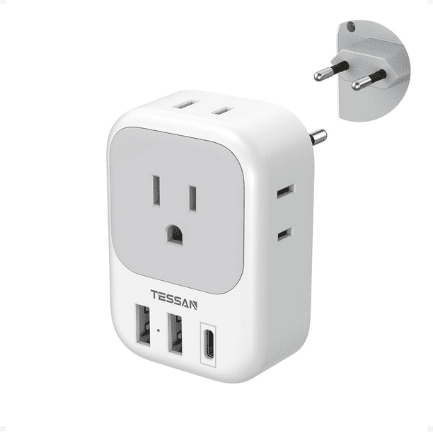 daptador Europeo Viaje, Universal Europa Enchufe de Corriente con 3 USB Xtellar blanco