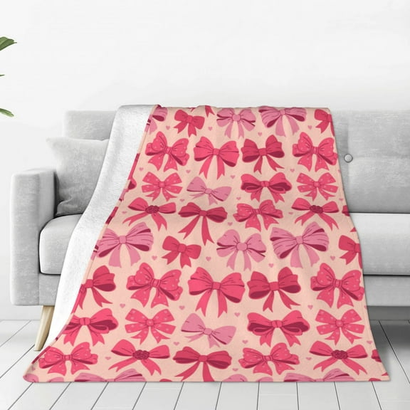 Rateoe pink ribbon bows Print Fuzzy Fleece Throw Blanket Extra Large,Super Soft,Fluffy and Warm Blankets for Couch,Bed,All Season Use-