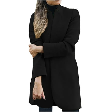 

Women Fall Wool Coat Trench Jacket Casual Long Sleeve Open Front Cardigan Weaters Warm Long Overcoat Outwear